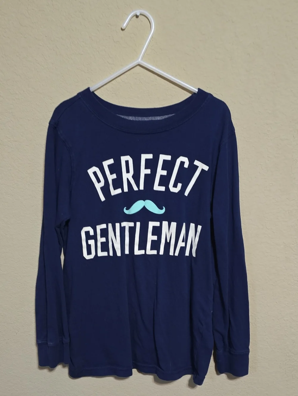 Carter's Navy Long Sleeve Tee with Aqua Mustache Accent